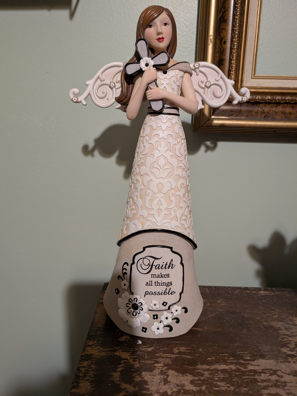 Angel Faith  Makes All Things Possible Ivory Figurine Holds Cross